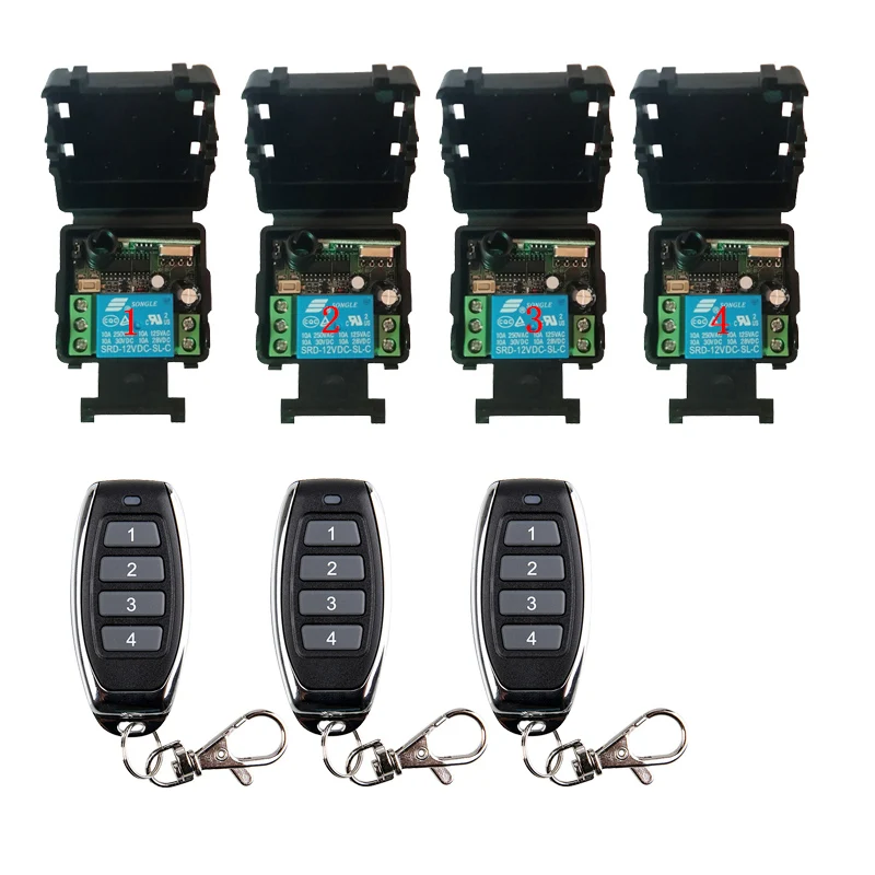 

DC 12V 24V 10A 315/433 MHz 1CH Wireless Relay RF Remote Control Switch Receiver+1 2 3 4 Transmitter shutters window /lamp
