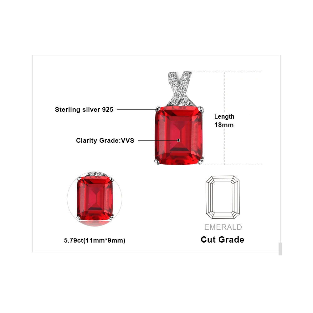 Jewelrypalace Изумрудный Cut 6ct создан красный рубин кулон Твердые стерлингового серебра