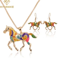 xiyanike enamel horse gold jewelry sets for women animal horse necklace earring set unique ethnic party jewelry accessories n72