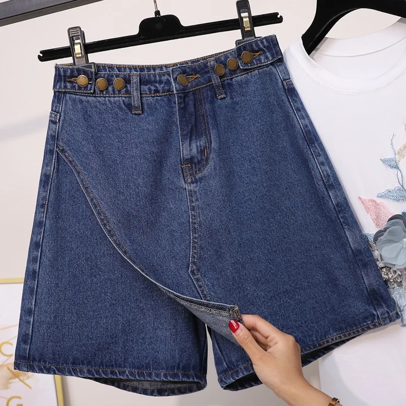Модные большие размеры 5XL джинсовые шорты женские с высокой талией поддельные два джинсы Pieces брюки женские свободные джинсы повседневные шорты G350