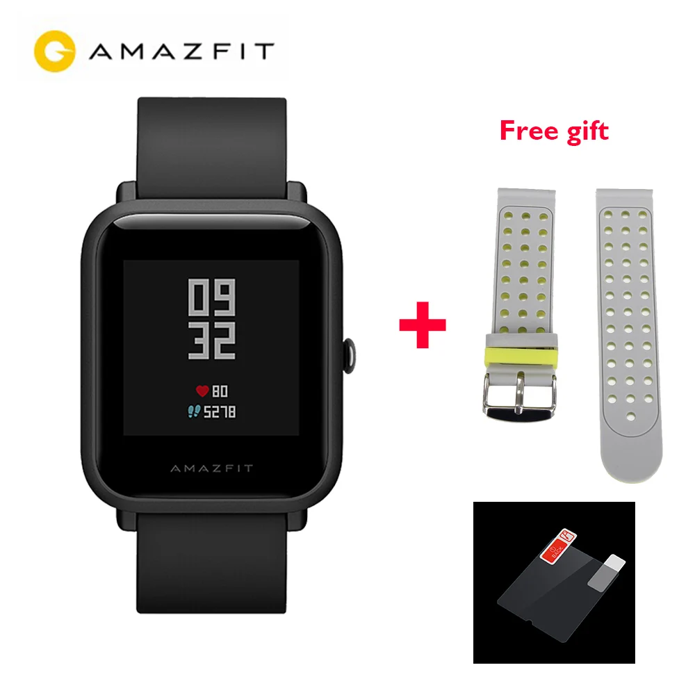[Бесплатно] глобальная версия Huami Amazfit BIP BIT PACE BEEP gps IP68 Водонепроницаемые Молодежные умные часы 1,2" цветной экран умные часы - Цвет: Black add Gray