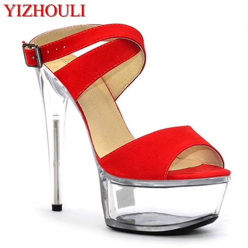 15cm high-heeled sandals, model banquet performance with crystal soles, pole dancing sandals