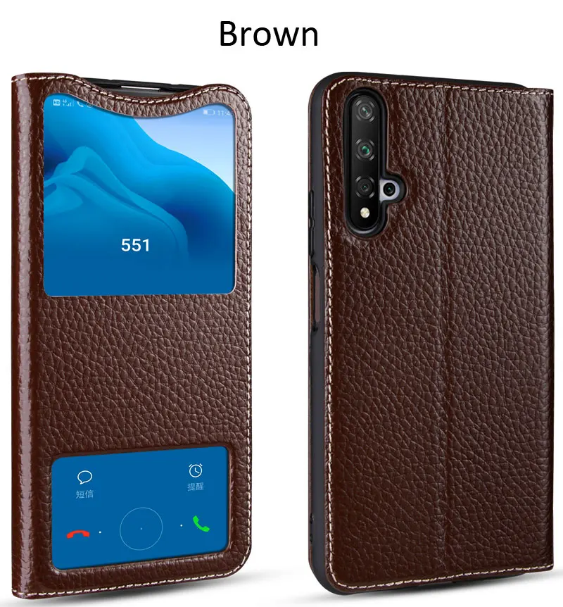 Brown Чехол из натуральной коровьей кожи для huawei 20 Pro Honor 10 View 20 - Цвет: Brown