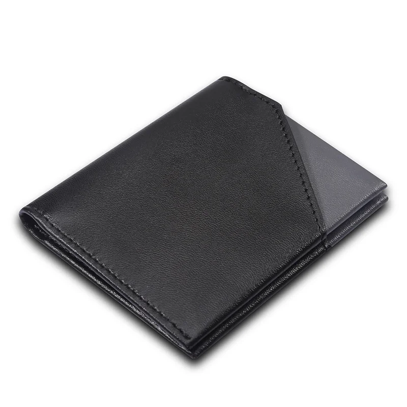 black and grey WardWolf тонкий Для мужчин кошелек кожаный маленький мини бумажник Для мужчин мужской бумажник с защитой от RFID, для карт держатель для передний карман - Цвет: black and grey