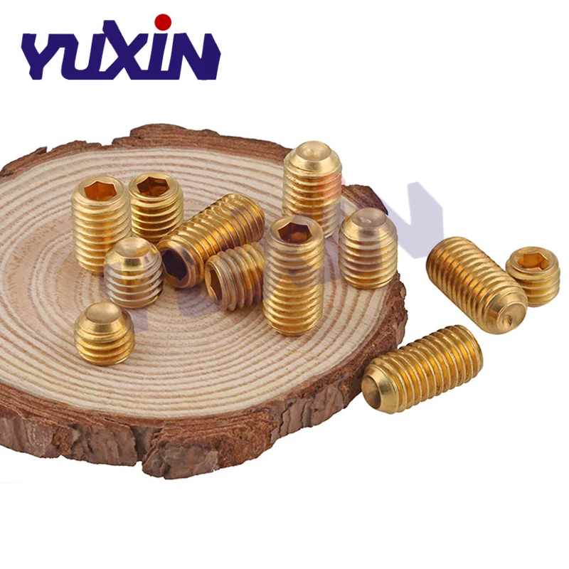50 шт DIN916 M3 M4 M5 M6 латунь заточкой Grub Шестигранная Chimi установочные винты обезглавленный топ проволока крепежный винт Стандартный Медь