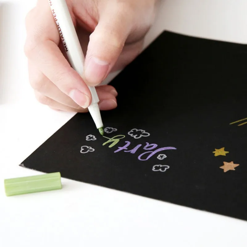10 Colors Metallic Markers Pens Set for Scrapbooking DIY Photo Album Card Making Calligraphy Doodling Liquid-Ink Round Tip