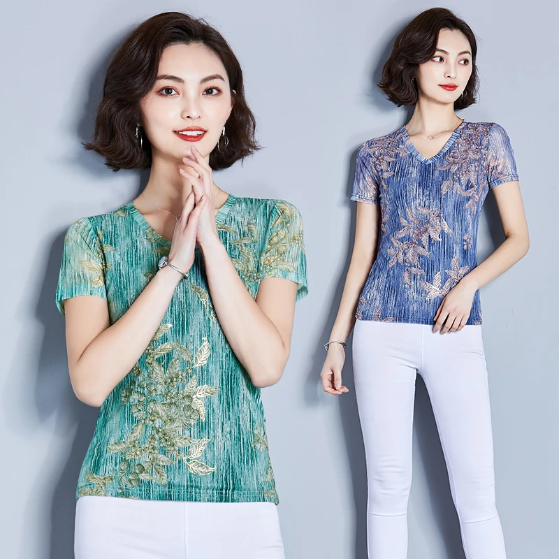 

Fashion Women Blouse And Tops 2021 Chiffon Blouse Shirts Shirts Plus Size Tops Office Lady Floral V-Neck Ladies Tops 3785 50