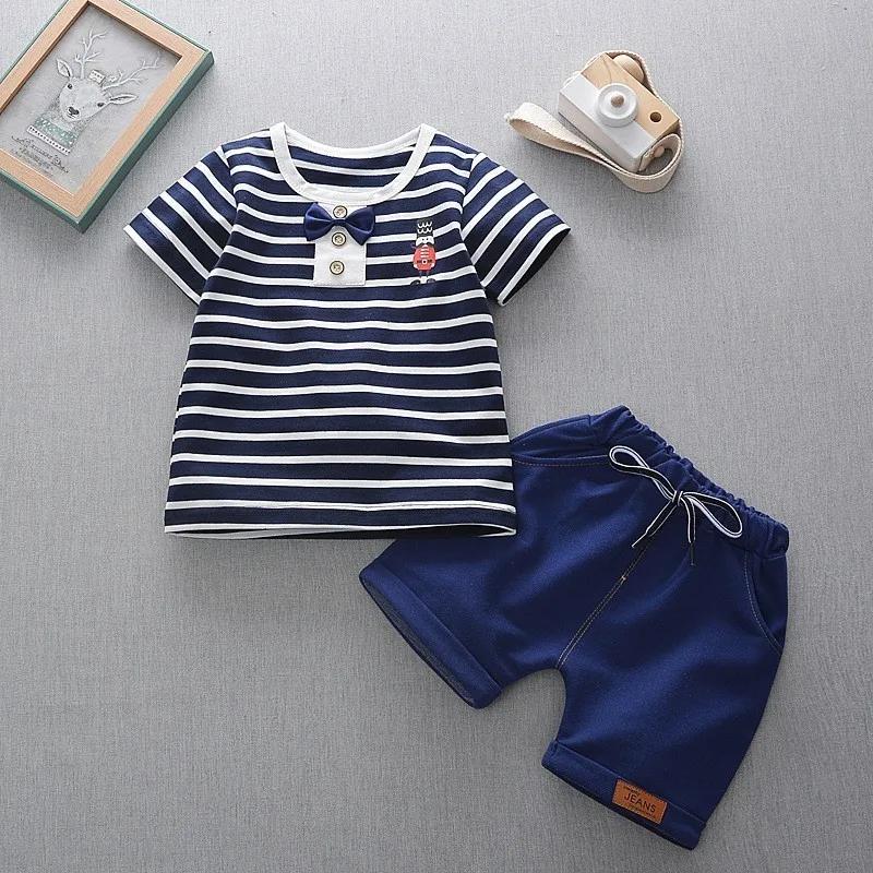 navy stripe set Детская одежда для мальчиков и девочек; спортивная одежда; Летние цветные толстовки с капюшоном для малышей; шорты; комплект из 2 предметов; детская одежда; хлопковый трексутис для малышей - Цвет: navy stripe set