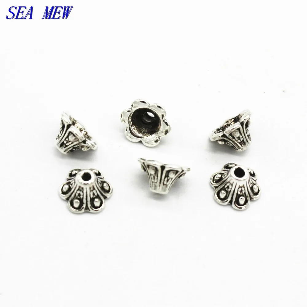 SEA MEW 100 шт 9 мм * 5 античный серебряный цвет цветы концевые бусины винтажная бусина