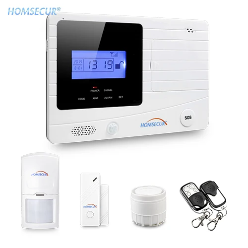 

HOMSECUR YA03 LCD Wireless&wired GSM SMS Home Burglar Alarm System+PIR Sensor+120dB Siren (EN/ES/FR Voice Prompt Optional)