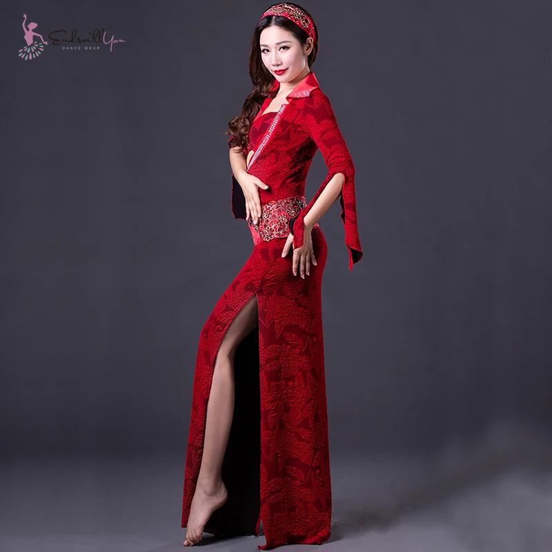 

Professional Belly Dance Performance Costume Women India Dance 5 Piece Set sexy Stage Show Wear Purle Royal Blue Red