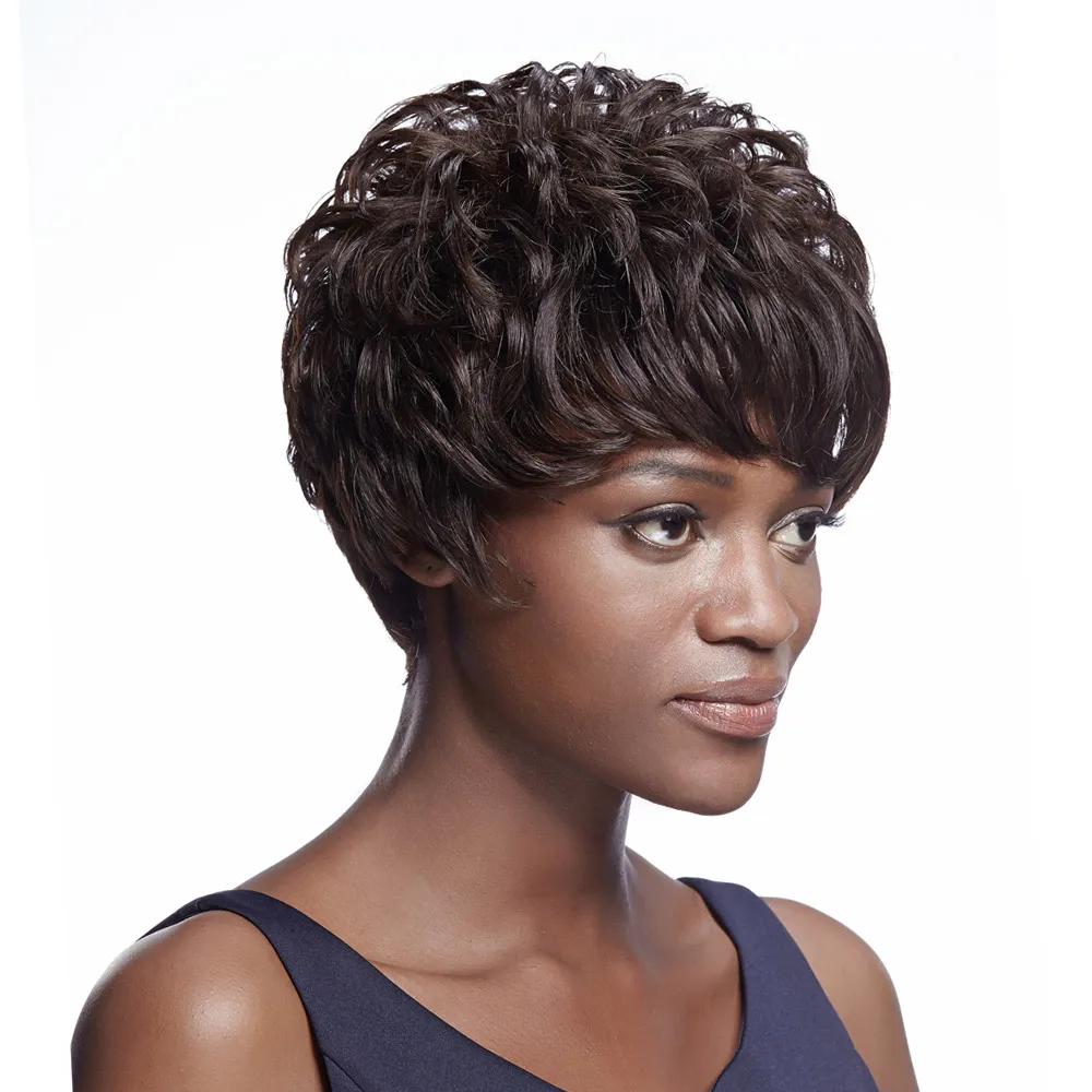 Гладкий 100% человеческие волосы парики с челкой Remy волнистые для черных женщин