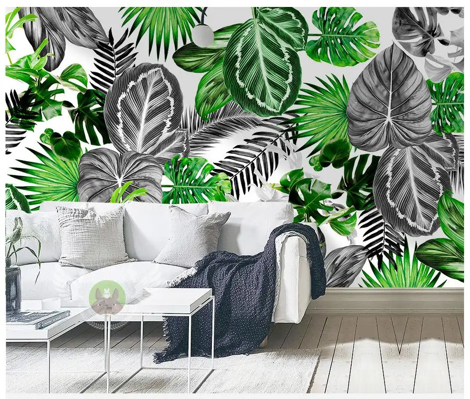 Пользовательские 3d фотообои минималистичные черно белые тропические листья