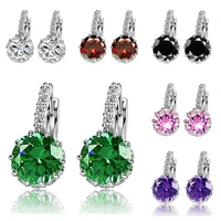 blue pink black red green big round fancy clear rhinestone closed piercing crystal stud earrings for women jewelry 9 colors