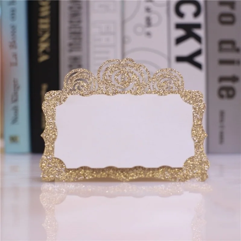 Gold Shiny glitter place card with blank label Laser cut table Seating Number for wedding party cards 200PCS | Дом и сад
