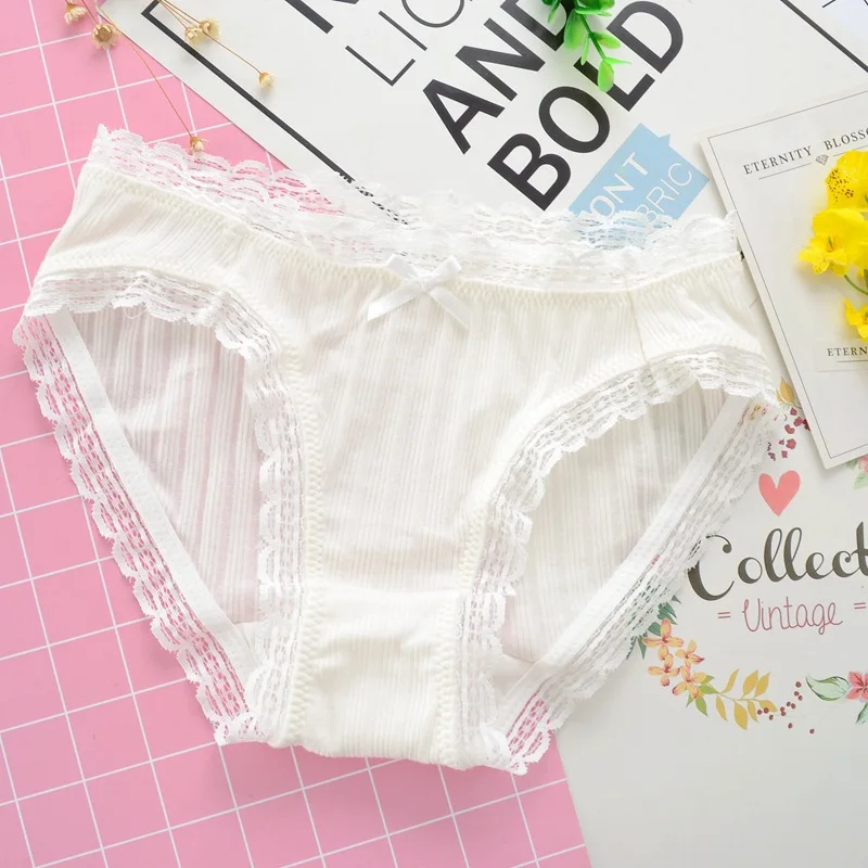 

Japanese New Women's Thread Cotton Cotton Comfortable Underwear Lace Side Girl Students Low Waist Briefs JF3002
