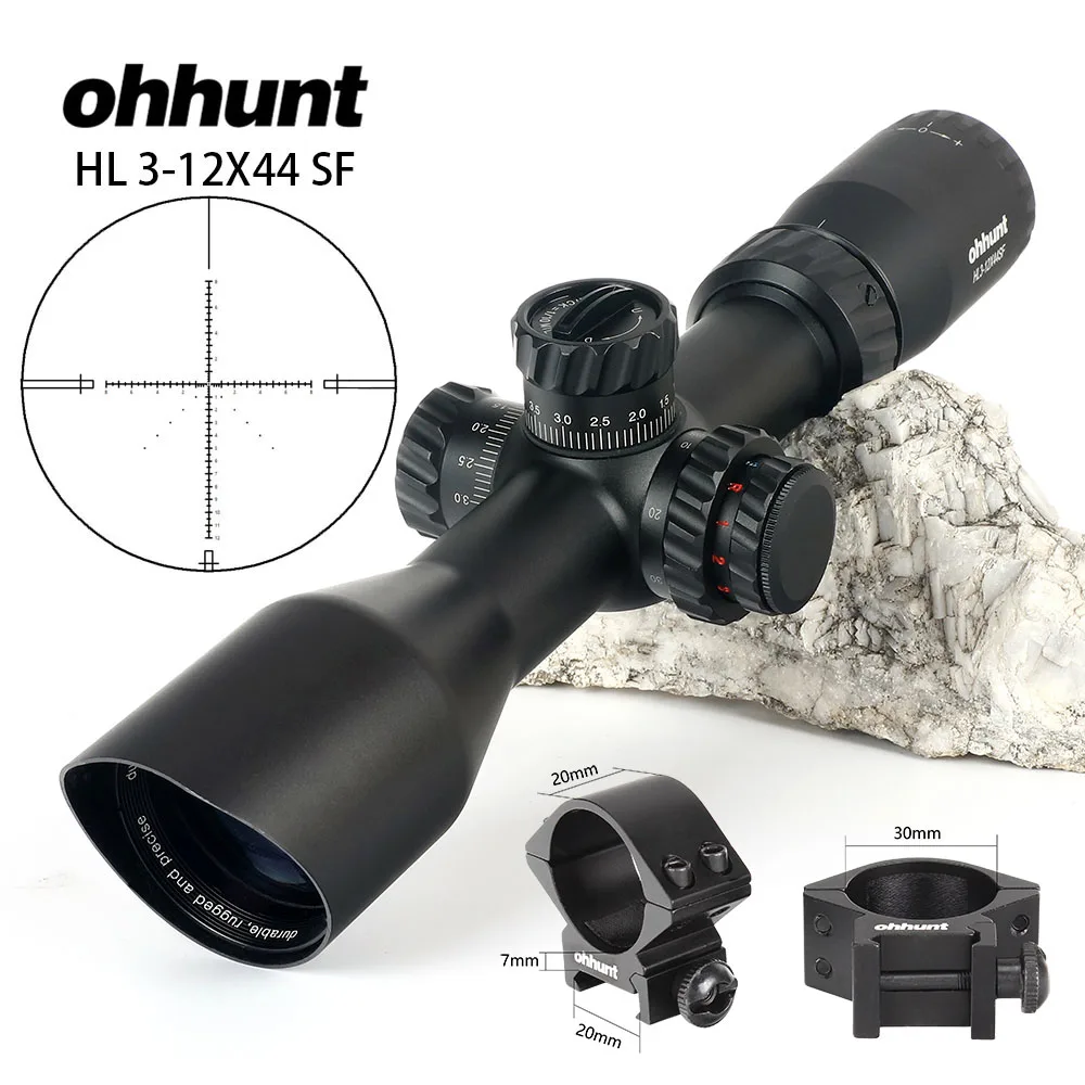Ohhunt HL 3-12X44 SF компактный охотничий винтовочный оптический прицел стекло травленая сетка боковая параллакса башенки замок сброс съемки прицел - Цвет: with Picatinny Rings