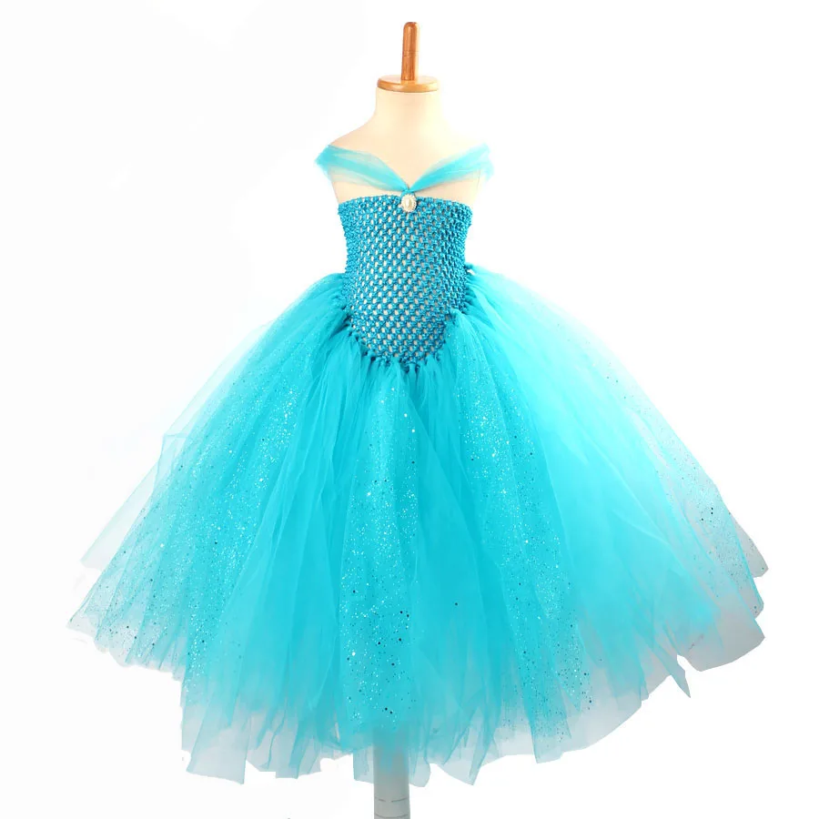 Girls Blue Glitter Princess Tutu Dress Elsa Inspired Kids Rhinestone Wedding TUTU Ball Gown Children Prom Birthday Party | Детская