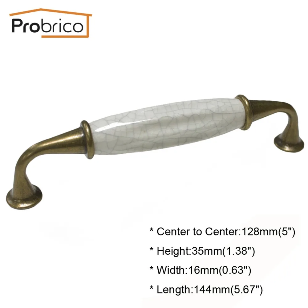 Probrico фарфор ручки для шкафа цинковый сплав Античная бронза керамика Винтаж Кухня