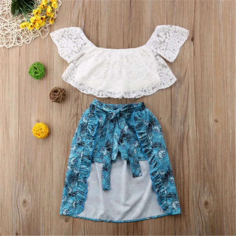Детский комплект одежды для маленьких девочек летний топ с открытыми плечами