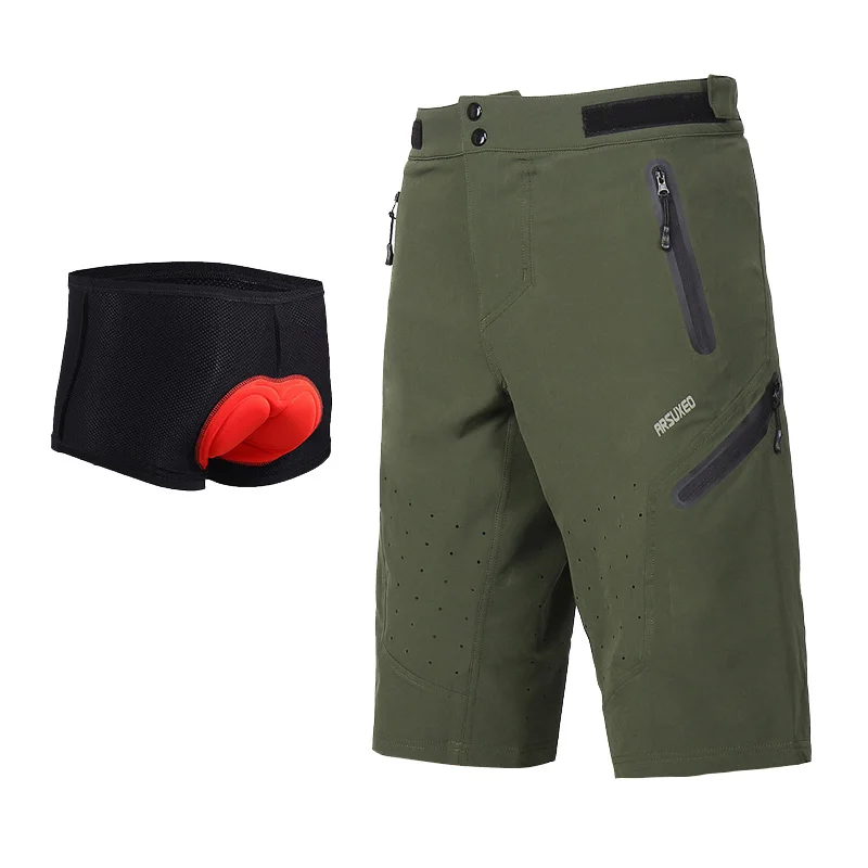 1703A green with pad ARSUXEO мужские велосипедные шорты свободные спортивные горные MTB горные короткие Велосипедки Водонепроницаемость 1703A - Цвет: 1703A green with pad