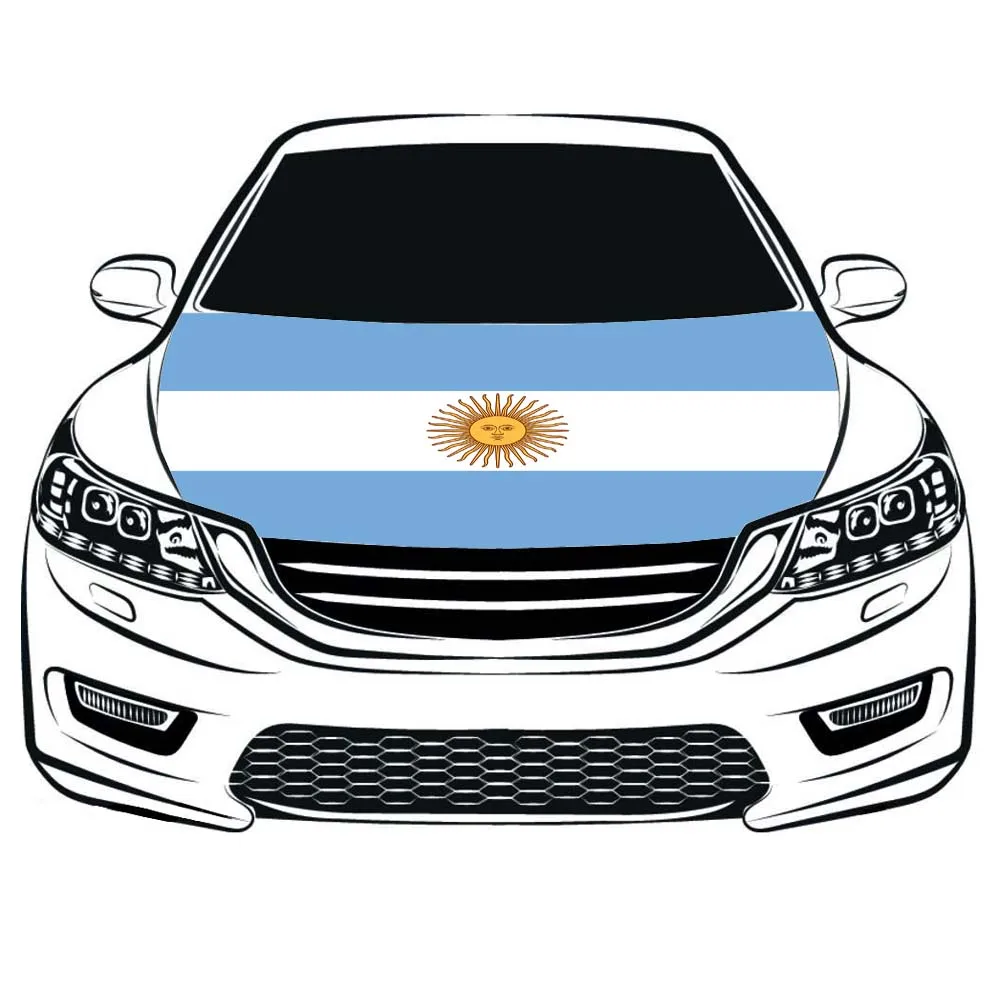 Ücretsiz kargo arjantin milli araba kaput kapak bayrağı, motor bayrağı, 100% spandex, dört yan mermi kumaş, araba Bonnet Banner