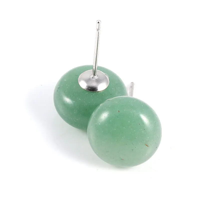 Green Aventurine AAA натуральный камень серьги круглые бусины Роза кварца аметисты лазурит серьги камень для женщин - Окраска металла: Green Aventurine