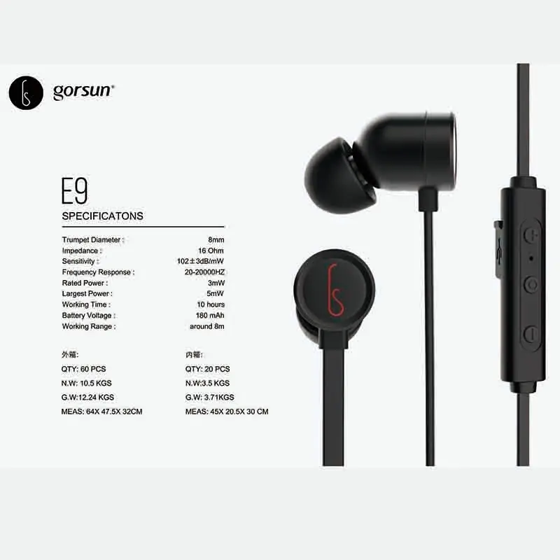 Беспроводные Bluetooth наушники GORSUN E9 для телефона с шейным ободом спортивные