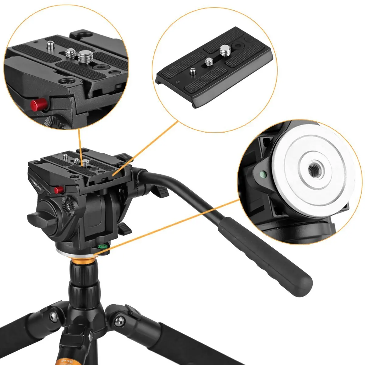 

KINGJOY Heavy Duty Video Camera Fluid Drag Head, Fluid Drag Pan Tilt Head for DSLR Camera Video Camcorder Shooting Filming