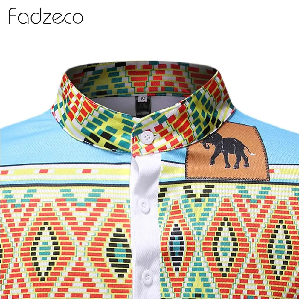 Fadzeco Мужская африканская футболка летняя Дашики короткий рукав воротник Анри