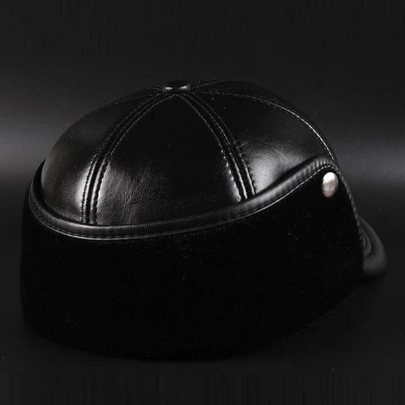 

Svadlifari Wholesale Winter 2017 High Quality Sheepskin Hat Genuine Leather Hats Baseball Cap For Men Woman Black Caps Warm