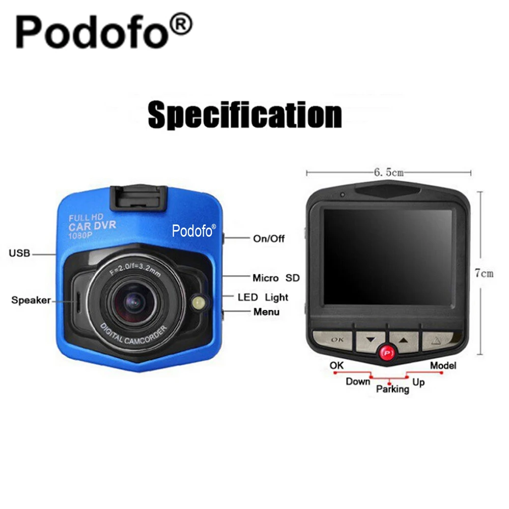 Новый оригинальный автомобильный мини видеорегистратор Podofo A1 Full HD 1080P g сенсор