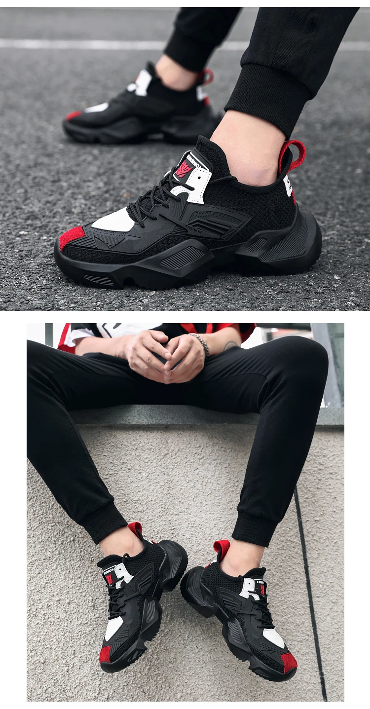 New Sneakers Men Shoes Casual mesh White Lace Up Comfortable Outdoor Breathable Fashion Heightening black Leather Shoes Male