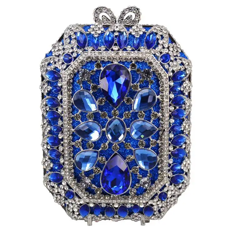 blue Модная Роскошная вечерняя сумочка с золотым камнем и кристаллами, знаменитый дизайнерский клатч для банкета, свадебная Хрустальная инкрустированная сумка SC521 - Цвет: blue