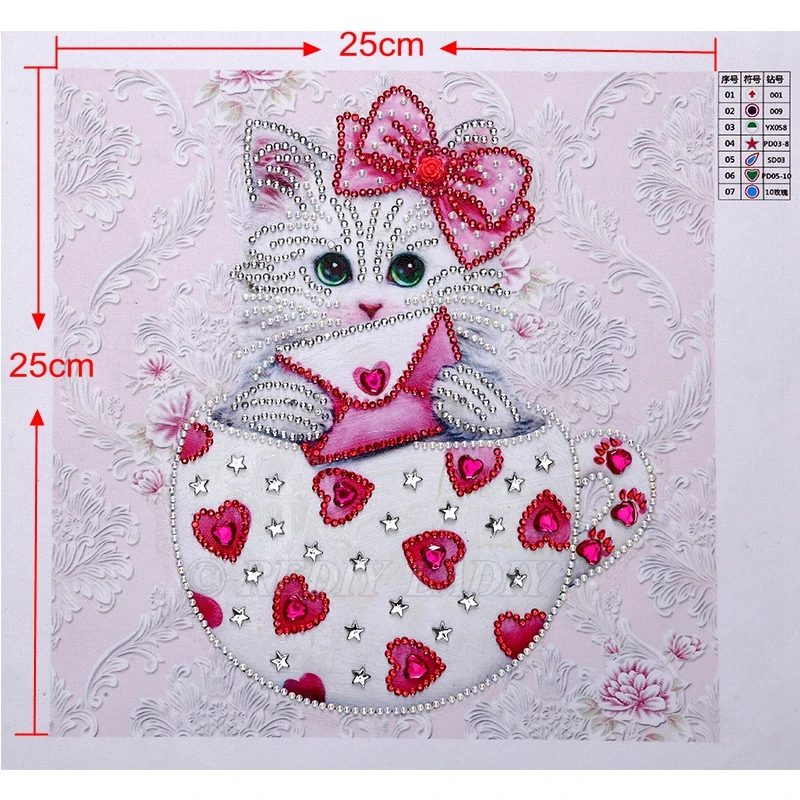 Special Shaped Diamond Painting Cat Cup Embroidery Cartoon Shining Round Mosaic Picture Of Rhinestones 25x25cm | Дом и сад