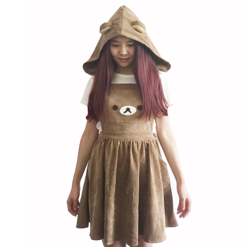 Женский комбинезон NICE Rilakkuma San X Kawaii Gaun Beruang Bordir Lolita Keseluruhan Rok & Hat| |