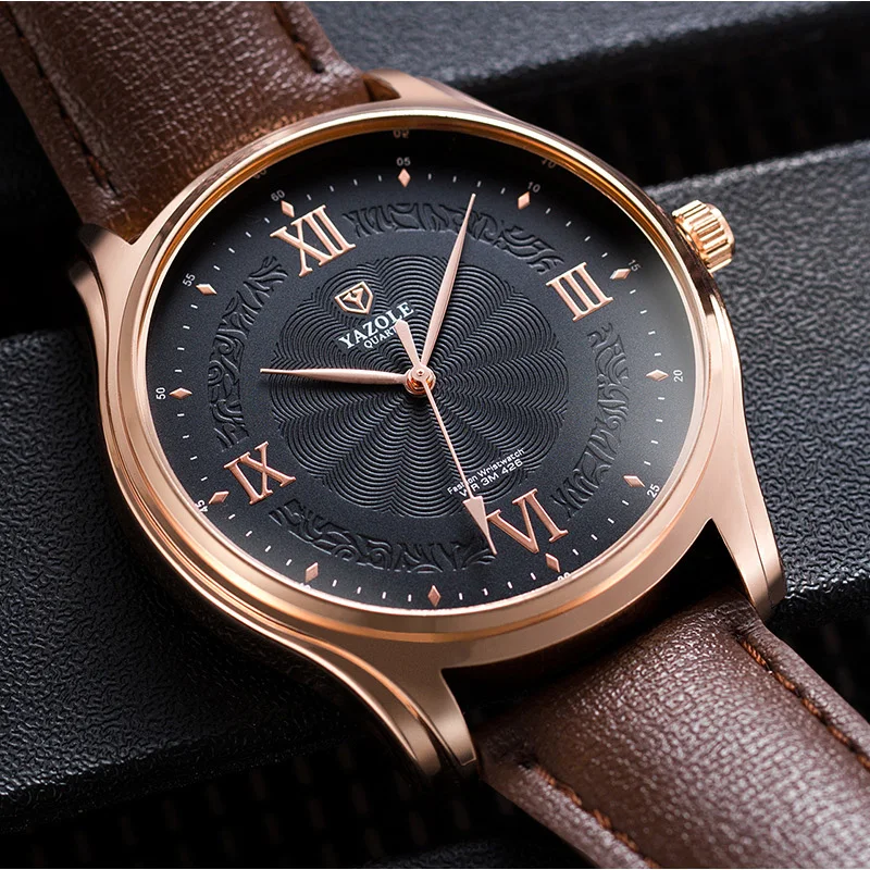 

YAZOLE New Fashion Men's Watches Luxury Watch Men 30M Waterproof Leather Band Quartz Wrist Watch Mens Watches relogio masculino