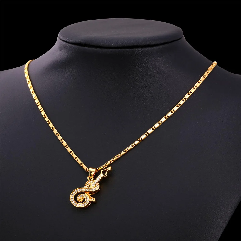 U7 Позолоченный Гитара Кулон Ожерелье Мужчинны /Женщины Циркон Музыкальный Знак