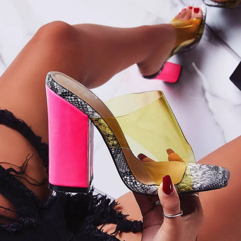 pink Женские летние босоножки; сланцы прозрачного пластика; женские удобные шлепанцы ярких цветов на высоком каблуке; открытый носок; женская обувь; - Цвет: pink