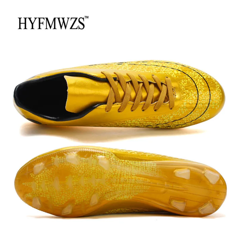 HYFMWZS красовки Мальчики футбольные бутсы сверхтонкие оригинальные Золотые футбольные бутсы мужские Chuteiras Нескользящие длинные шипы футбольные бутсы