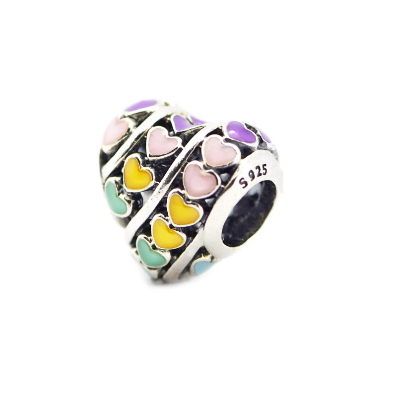 QANDOCCI Spring Multi-Color Hearts Charm Mixed Enamel DIY Fits for Original Charms Bracelets 925 Sterling Silver Jewelry | Украшения и