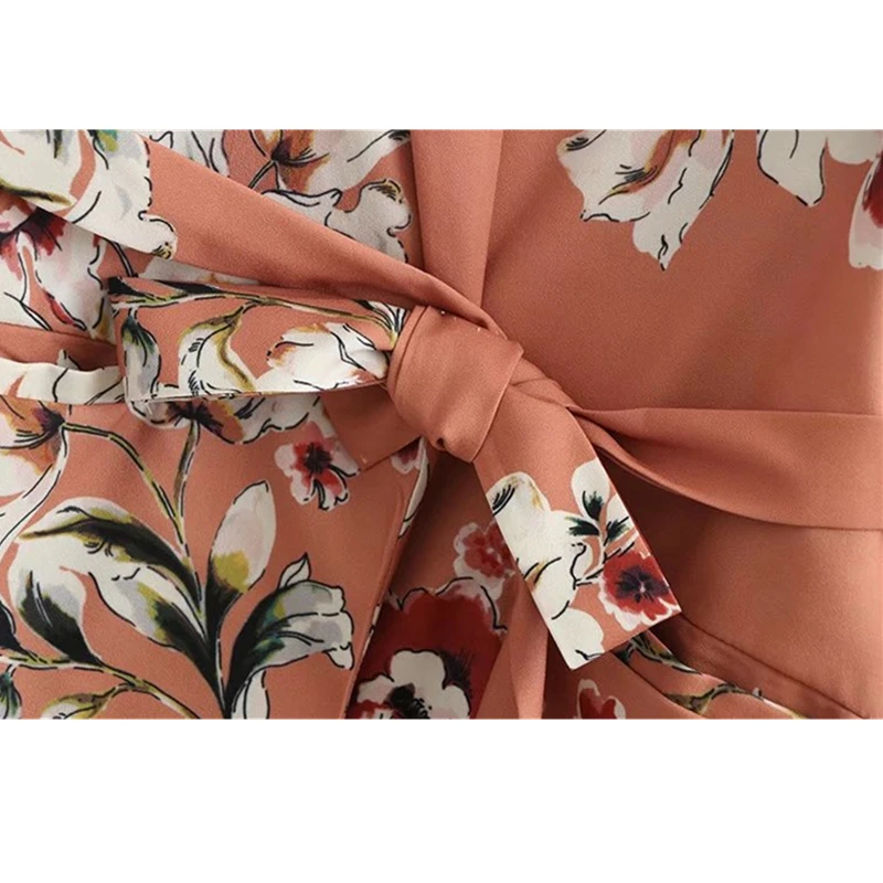 

Women Trouser Suit Cross V-Neck Long Sleeve Kimono Jackets+Print Wide Leg Trousers Two Piece Set Spring Autumn Casual Suit Women
