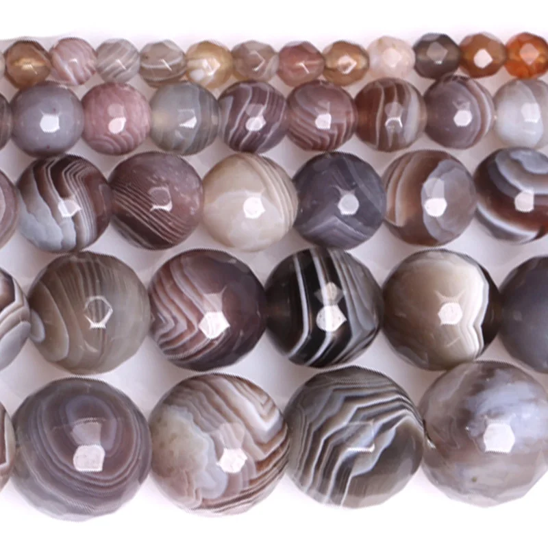 4-12mm Round Faceted Brown Botswana Agates Beads Natural Stone Beads For Jewelry Making Beads Bracelets For Women 15'' DIY Beads