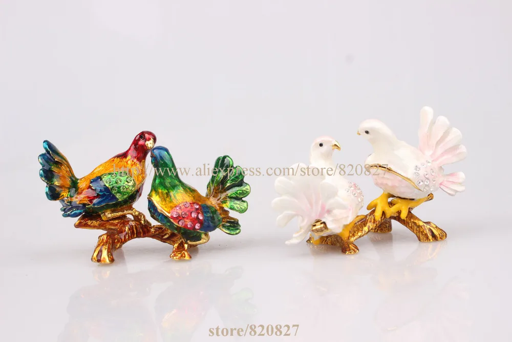 Pewter Bird Figurine Home Zoo Decoration Collect Crystal Birds Souvenir Magnet Trinket Box Bird Miniature Keepsake, Jewelry Box