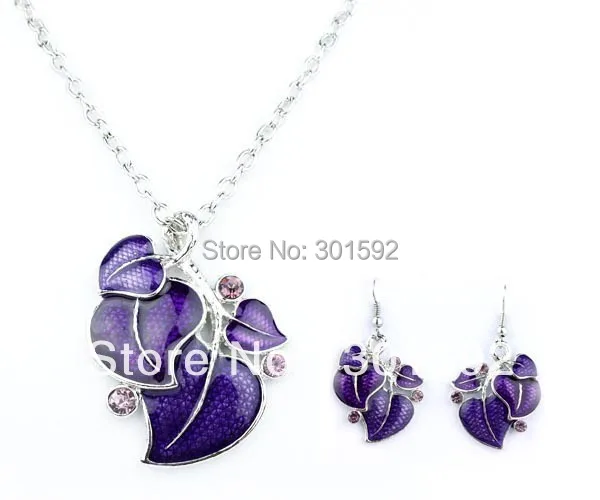 Высокое качество ожерелья покрытые эмалью лист цепи колье и серьги набор
