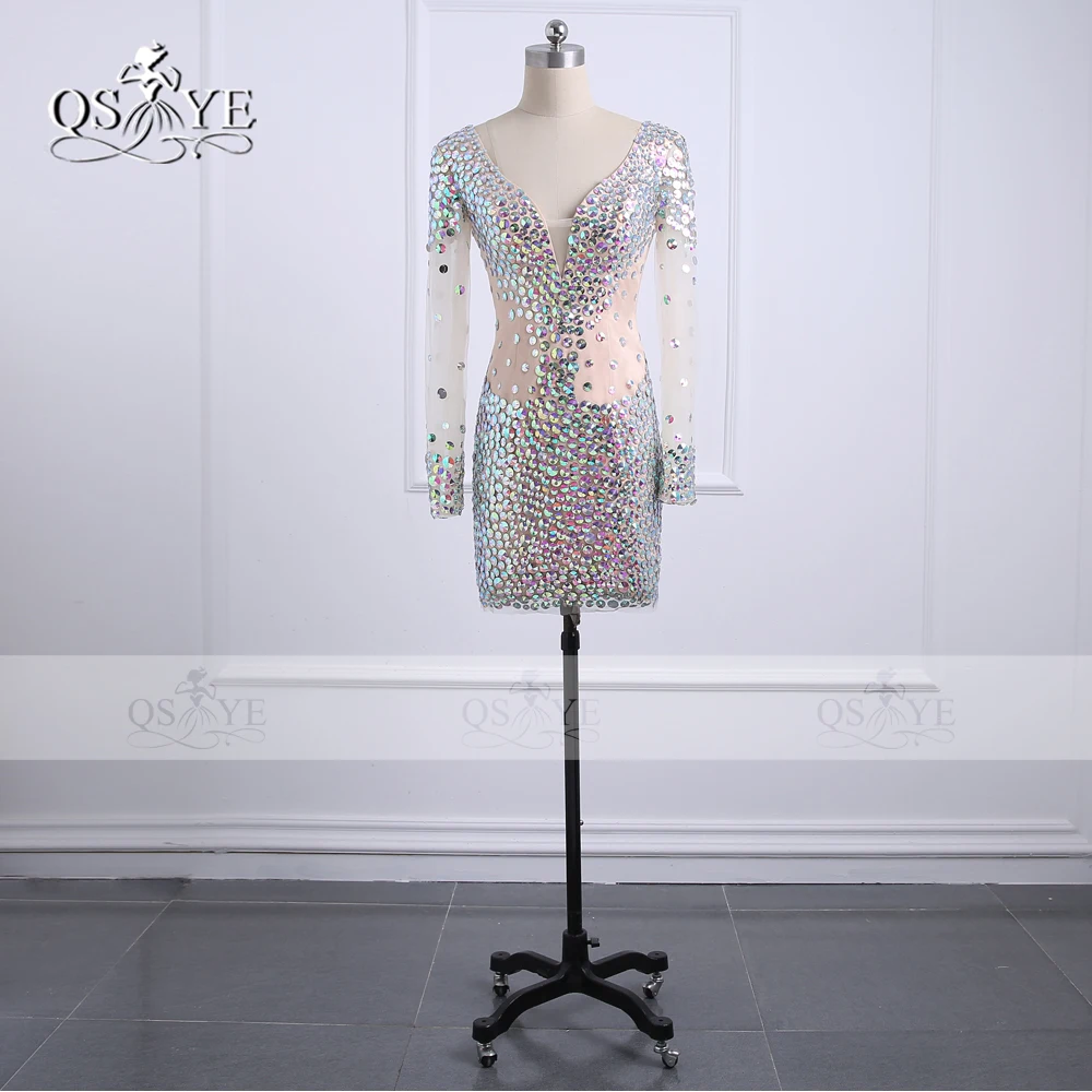 2018 Новое Сверкающее короткое платье для выпускного вечера с кристаллами