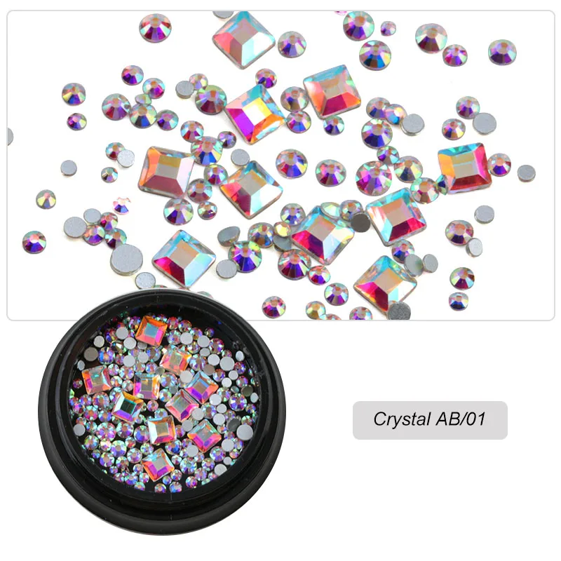 Crystal AB 01 1 коробка смешанные различные DIY кристаллы Камни дизайн ногтей стеклянные стразы для шармов 3D украшения для ногтей Новое поступление аксессуары - Цвет: Crystal AB 01