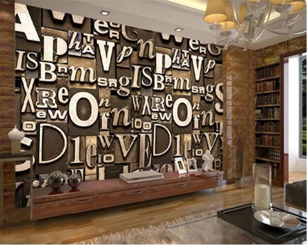 beibehang Hotel Cafe Background Decorative Wallpaper Retro Style English Letter Relief Living Room TV Wall mural 3D - купить по