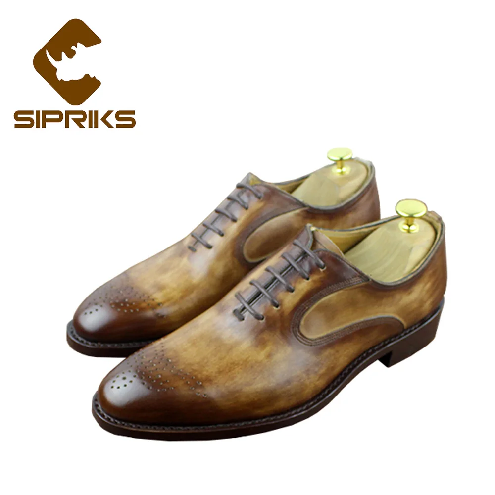 

Sipriks 2020 Mens Brown Oxfords Italy Bespoke Blake Welted Shoes Leather Outsole Dress Shoe Male Wedding Patina Leather Flats