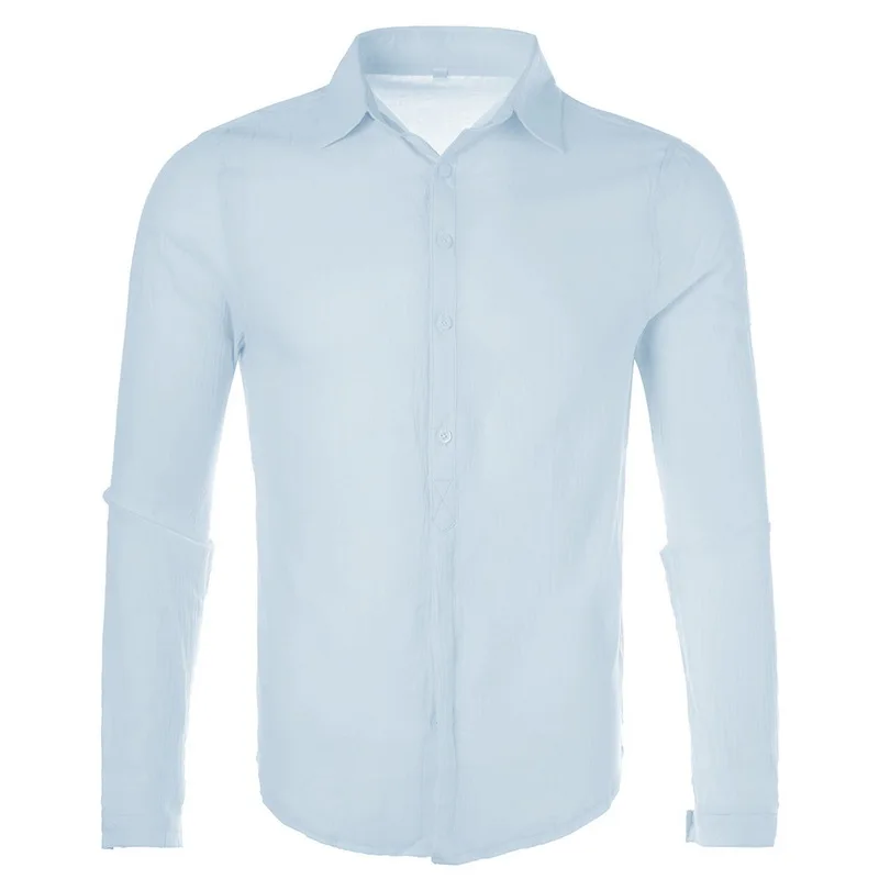 Light Blue Oeak весенне-осенние однотонные мужские повседневные рубашки с отложным воротником и пуговицами топы с длинными рукавами уличная camisa de hombre - Цвет: Light Blue
